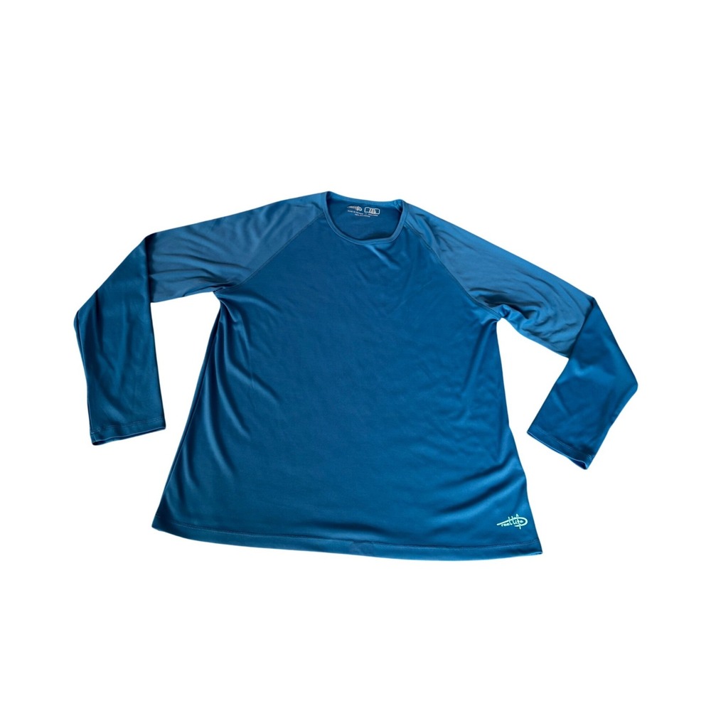 Reel Life Mens XXL Blue Long Sleeve Fishing Performance Shirt Graphic Wave Logo